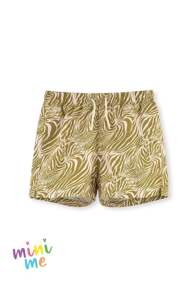 Yeşil Erkek Çocuk Zebra Desenli Deniz Şortu