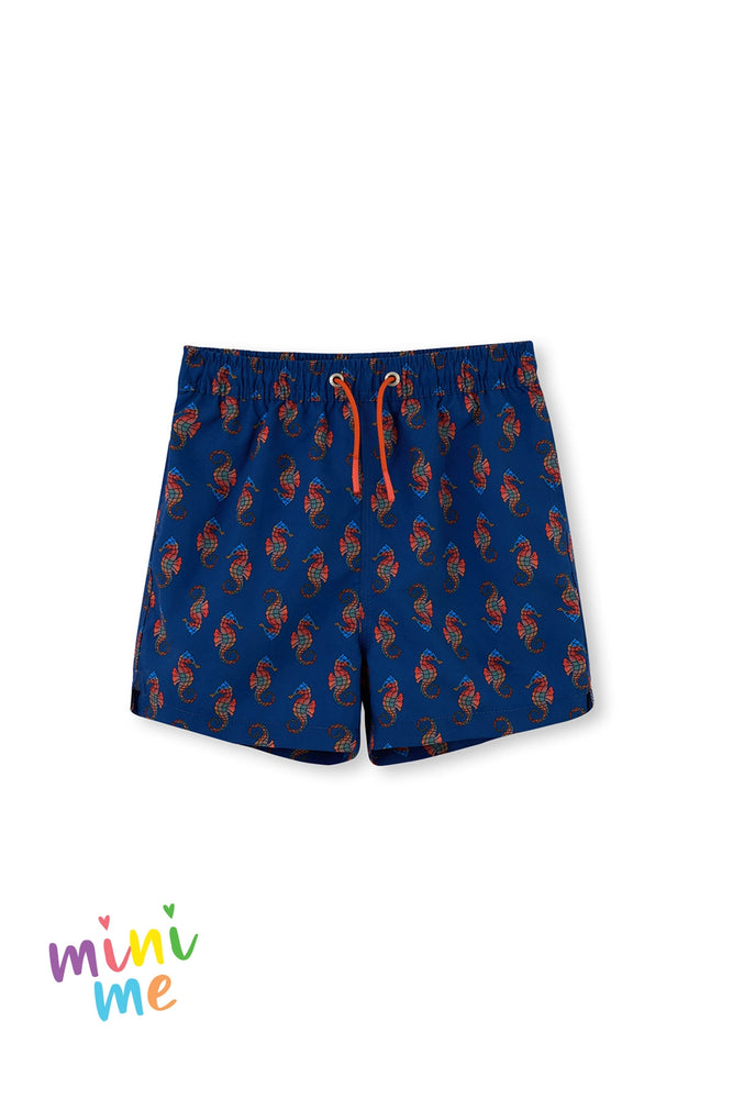Lacivert Deniz Atı Desenli Kısa Şort