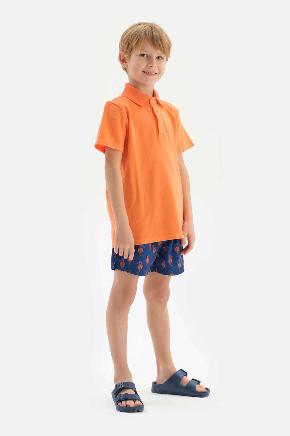 Lacivert Deniz Atı Desenli Kısa Şort