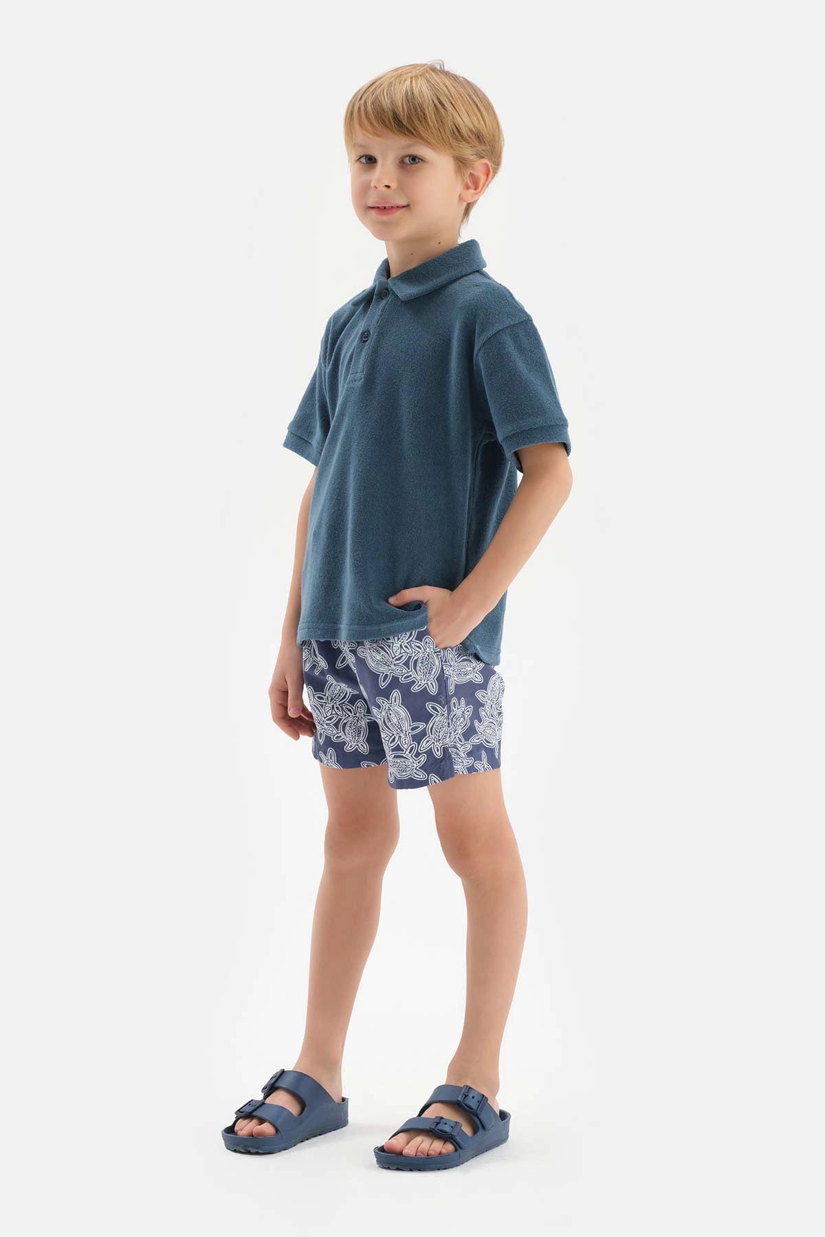 Indigo Caretta Desenli Orta Deniz Şortu
