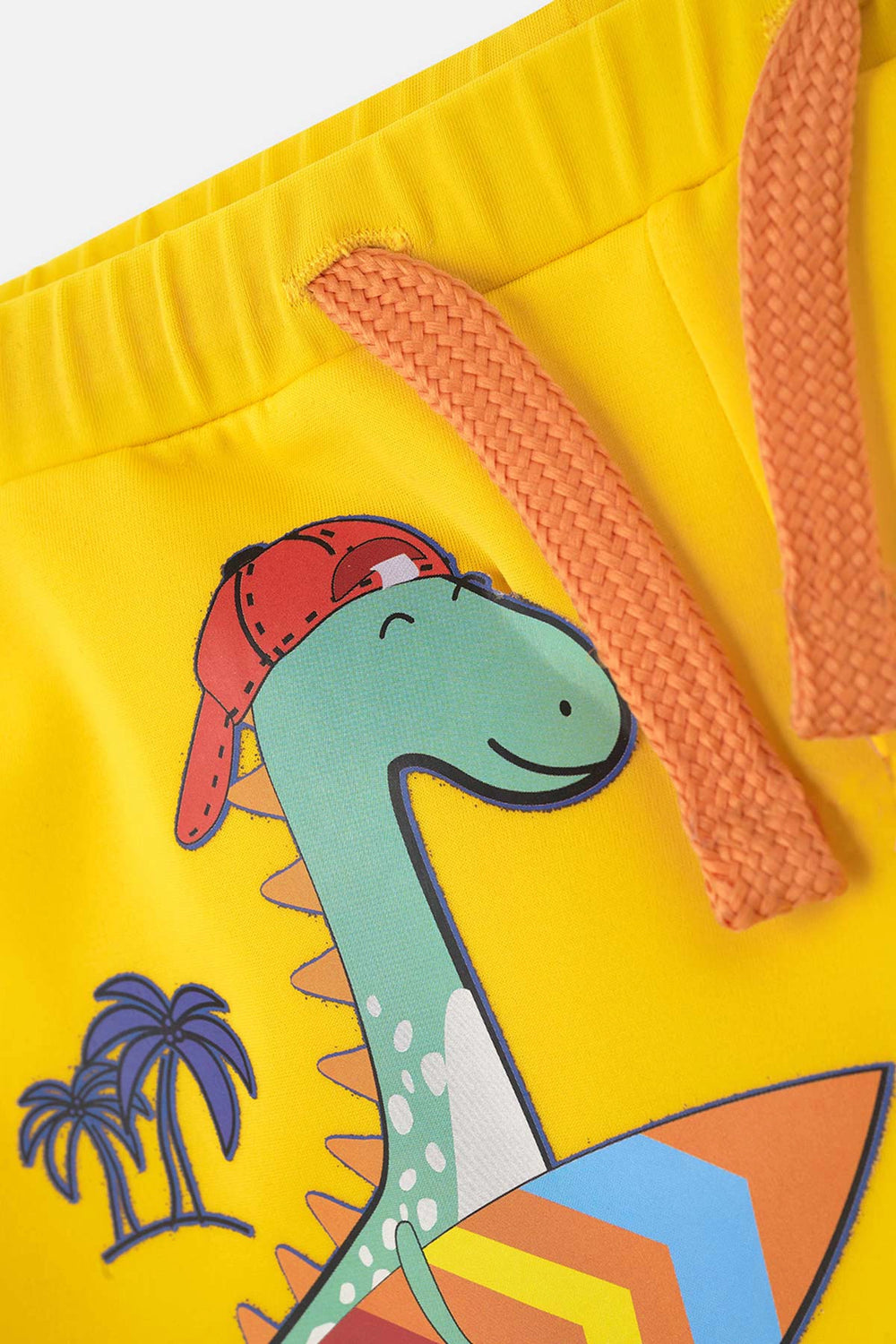 Sarı Erkek Çocuk Dinazor Baskılı Deniz Şortu