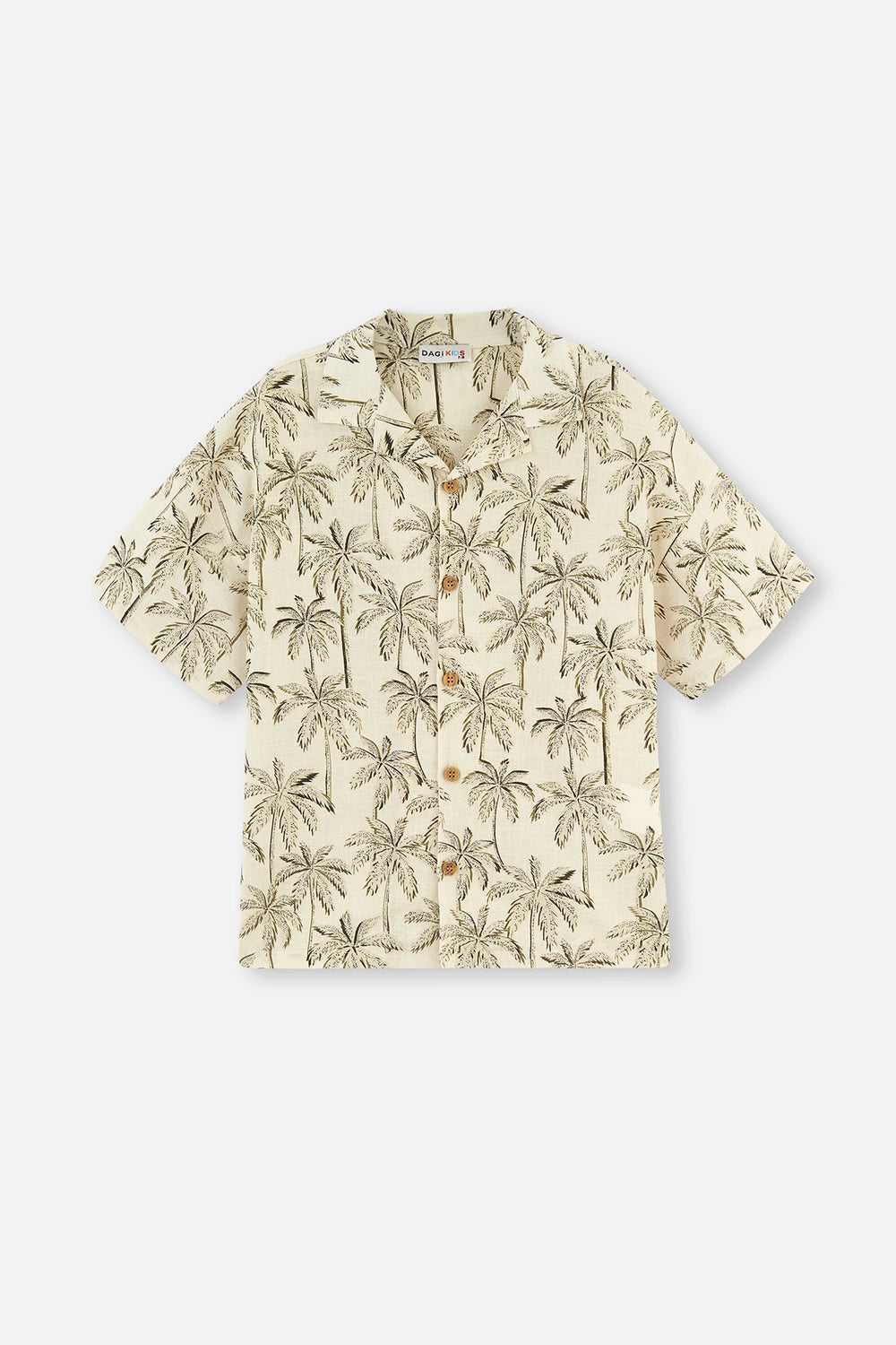 Bej Keten Palmiye Desenli Gömlek