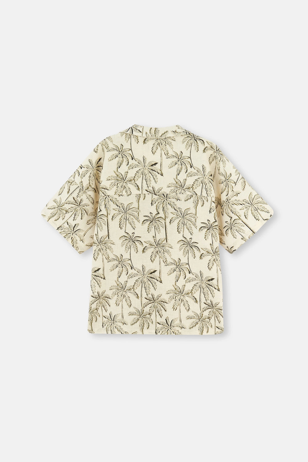 Bej Keten Palmiye Desenli Gömlek