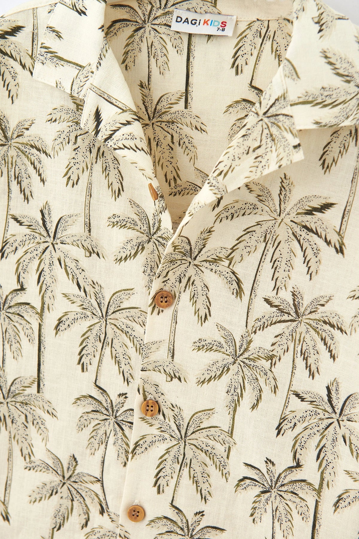 Bej Keten Palmiye Desenli Gömlek