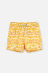 Ekru Sarı Erkek Çocuk Güneş Baskılı Deniz Şortu