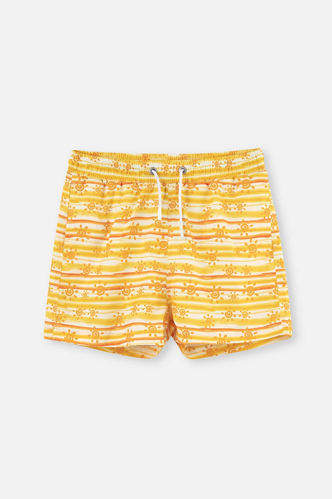 Ekru Sarı Erkek Çocuk Güneş Baskılı Deniz Şortu