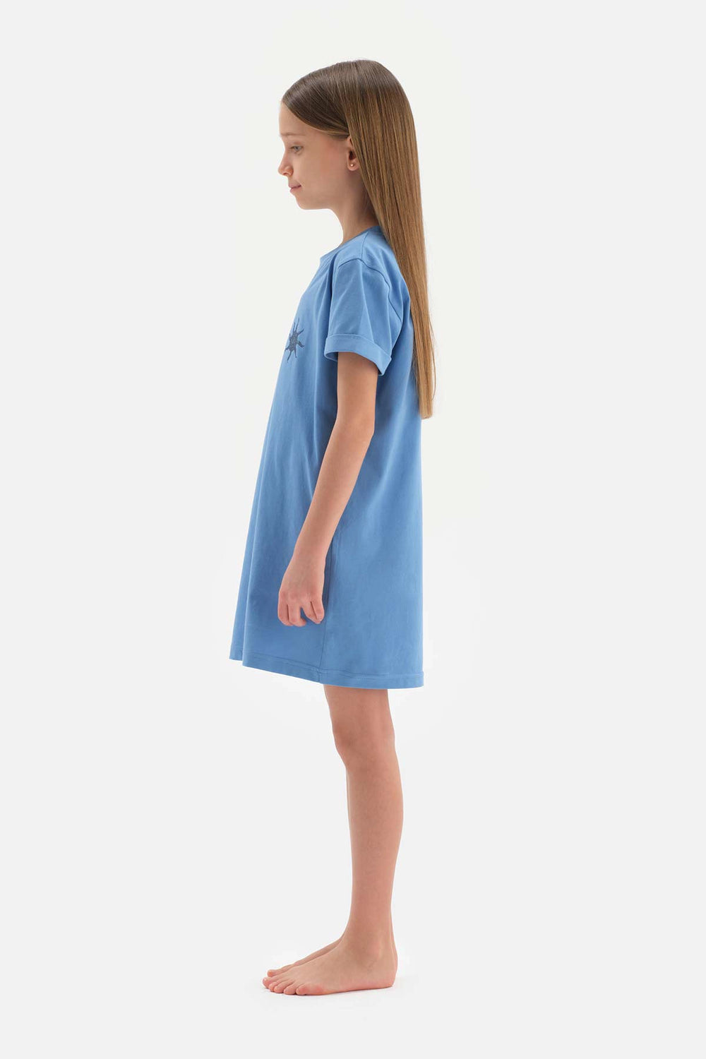 Mavi Kız Çocuk Baskılı Kısa Kollu Gecelik