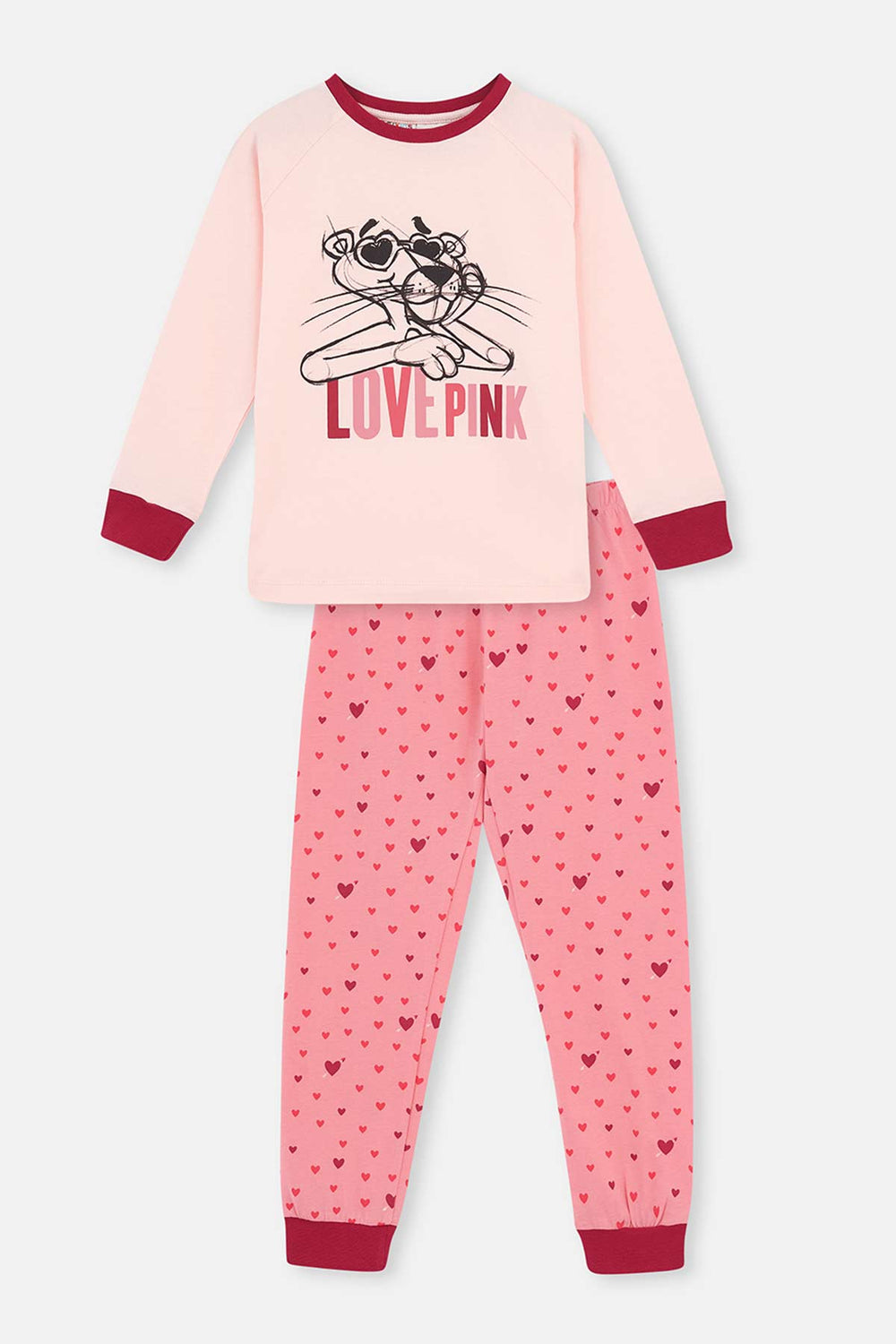 Pembe Kız Çocuk Lisans Baskılı Uzun Kollu Jogger Paçalı Pijama Takımı