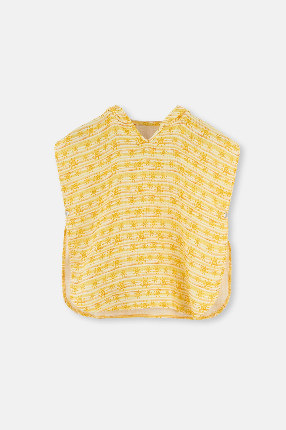 Ekru Sarı Güneş Baskılı Müslin Kapüşonlu Panço