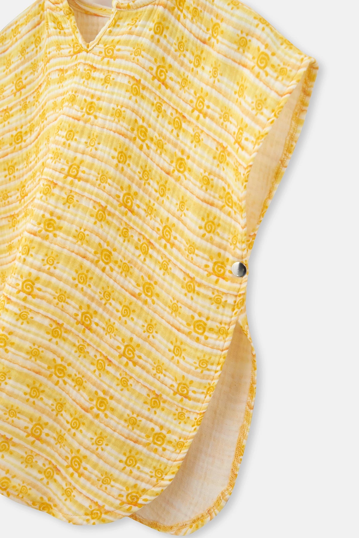Ekru Sarı Güneş Baskılı Müslin Kapüşonlu Panço