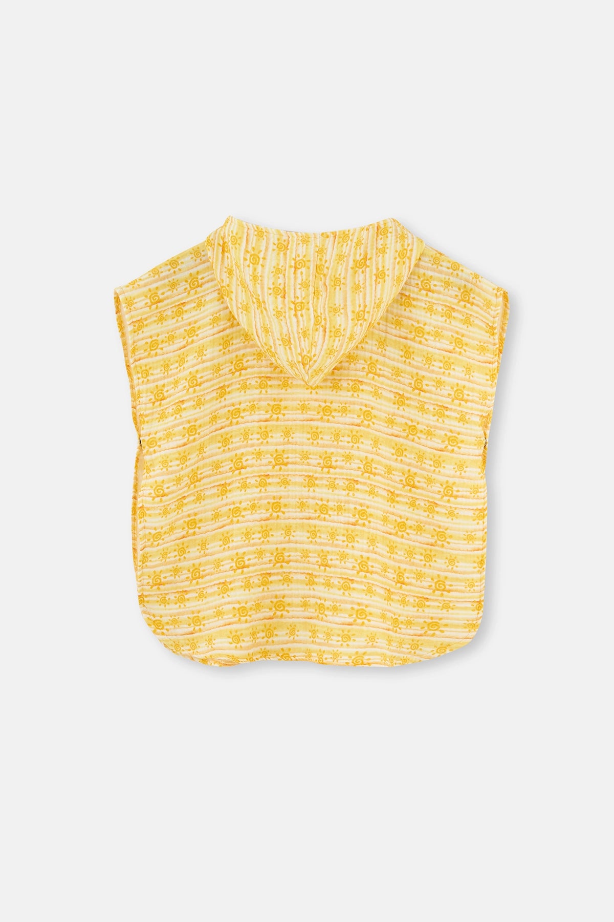 Ekru Sarı Güneş Baskılı Müslin Kapüşonlu Panço