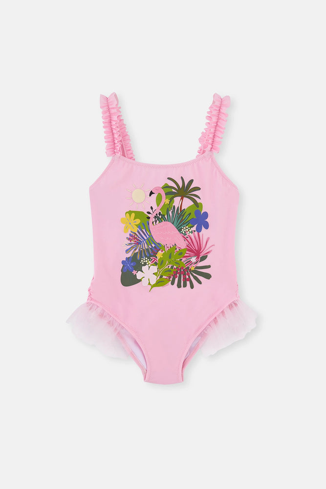 Pembe Kız Çocuk Flamingo Baskılı Mayo