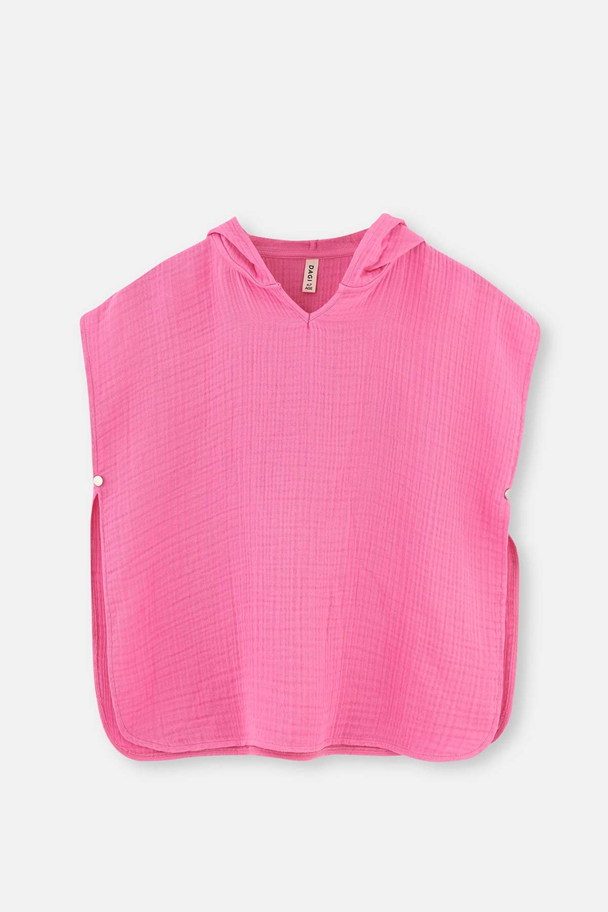 Pembe Kız Çocuk Müslin Kapüşonlu Panço