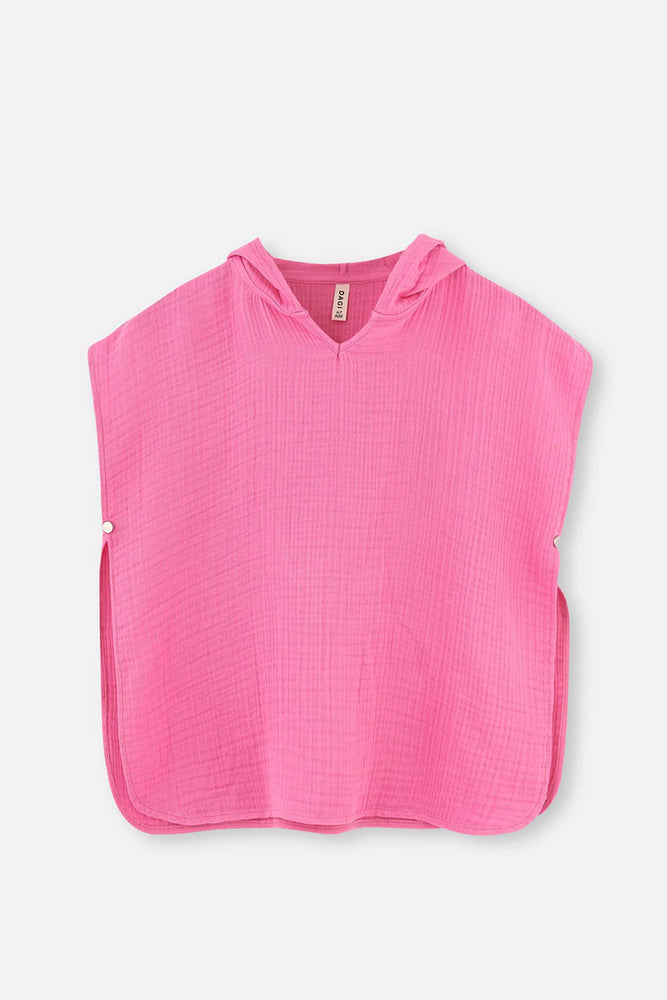 Pembe Kız Çocuk Müslin Kapüşonlu Panço