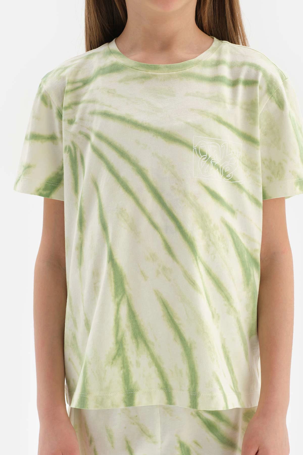 Açık Yeşil Kız Çocuk Metraj Baskılı Kısa Kol Şortlu Pijama Takımı