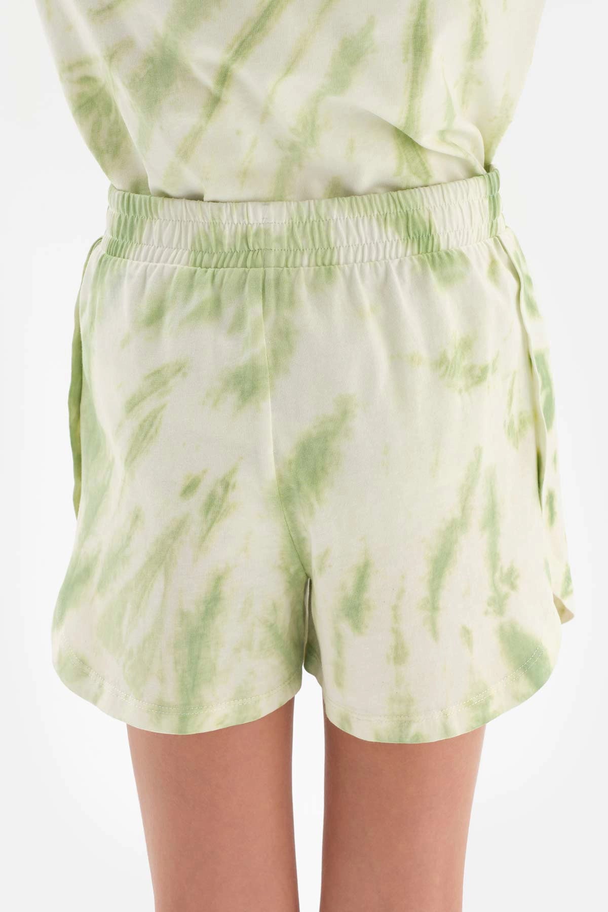 Açık Yeşil Kız Çocuk Metraj Baskılı Kısa Kol Şortlu Pijama Takımı