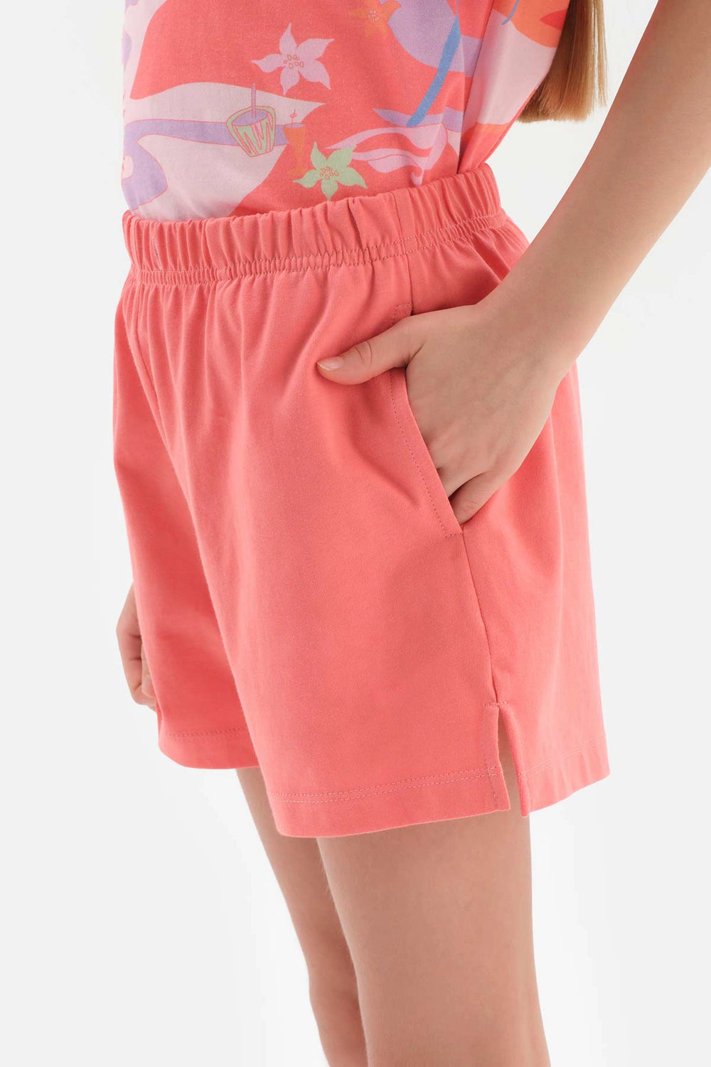 Pembe Metraj Baskılı Kısa Kol Tişört Şort Pijama Takımı