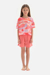 Pembe Metraj Baskılı Kısa Kol Tişört Şort Pijama Takımı