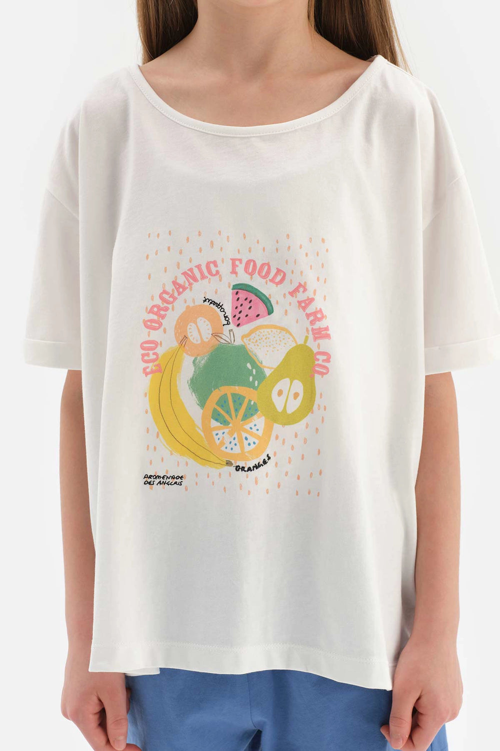 Beyaz Kız Çocuk Baskı Detaylı Kısa Kol Şortlu Pijama Takımı