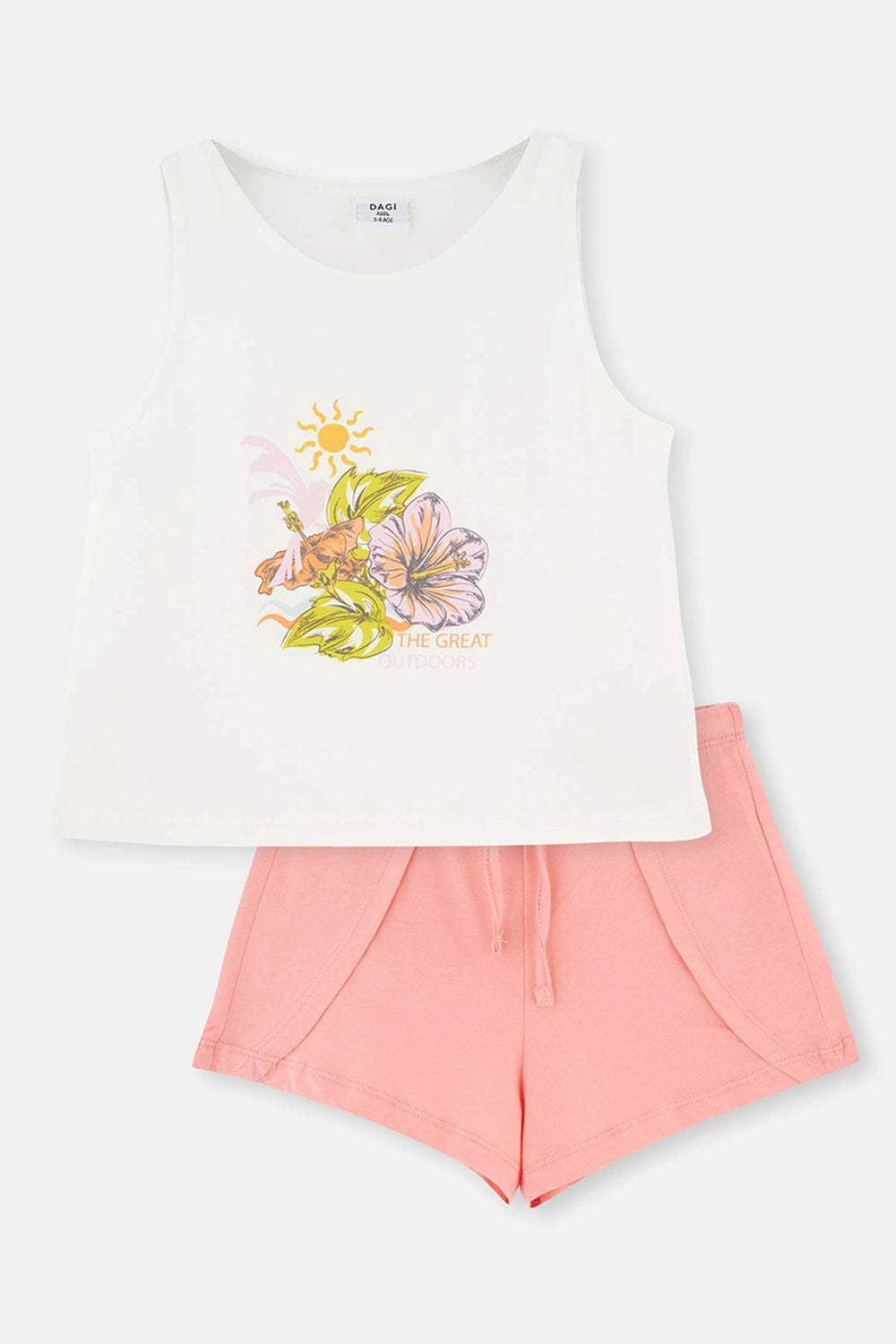 Beyaz Çiçek Desenli Örme Atlet Şort Pijama Takımı