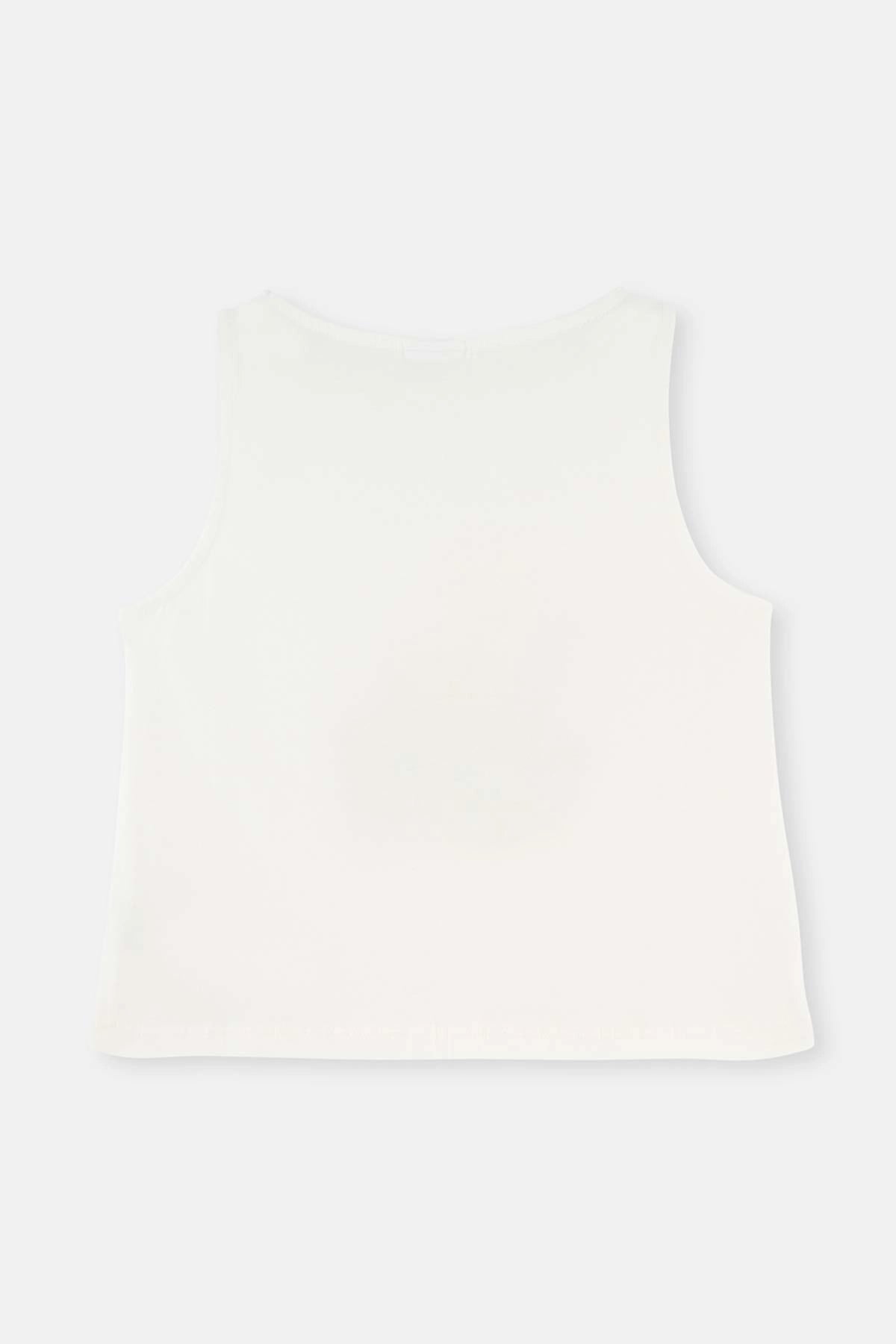 Beyaz Çiçek Desenli Örme Atlet Şort Pijama Takımı