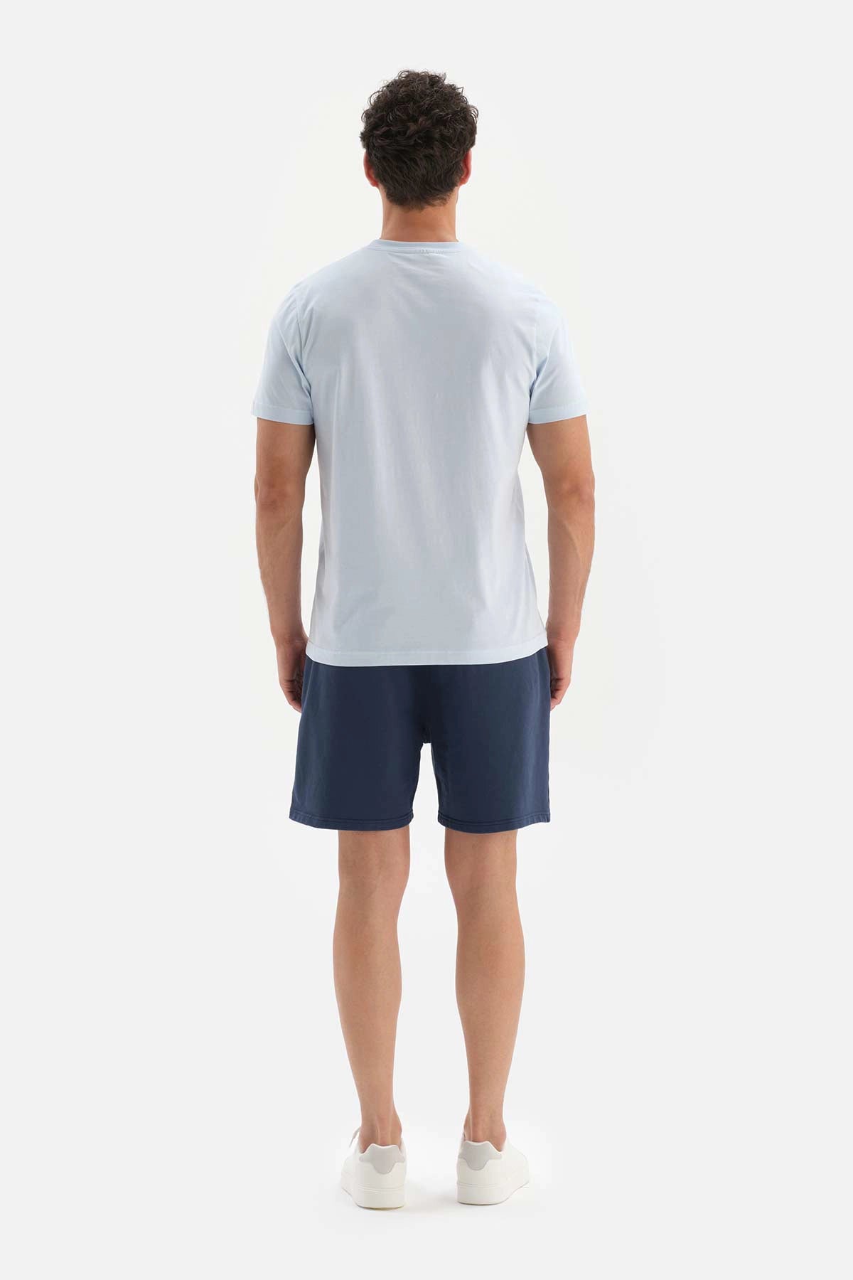 Açıkmavi Bisiklet Yaka Supima Pamuklu Kısa Kol T-Shirt