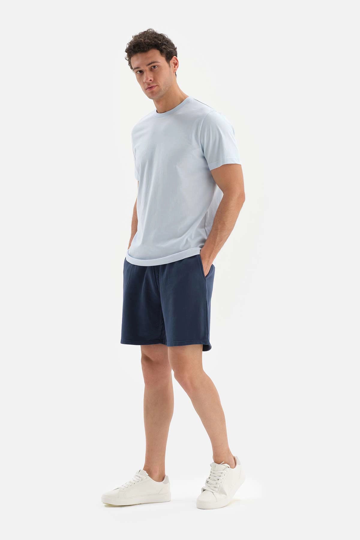 Açıkmavi Bisiklet Yaka Supima Pamuklu Kısa Kol T-Shirt
