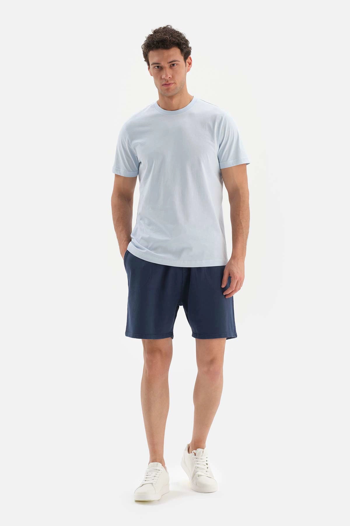 Açıkmavi Bisiklet Yaka Supima Pamuklu Kısa Kol T-Shirt