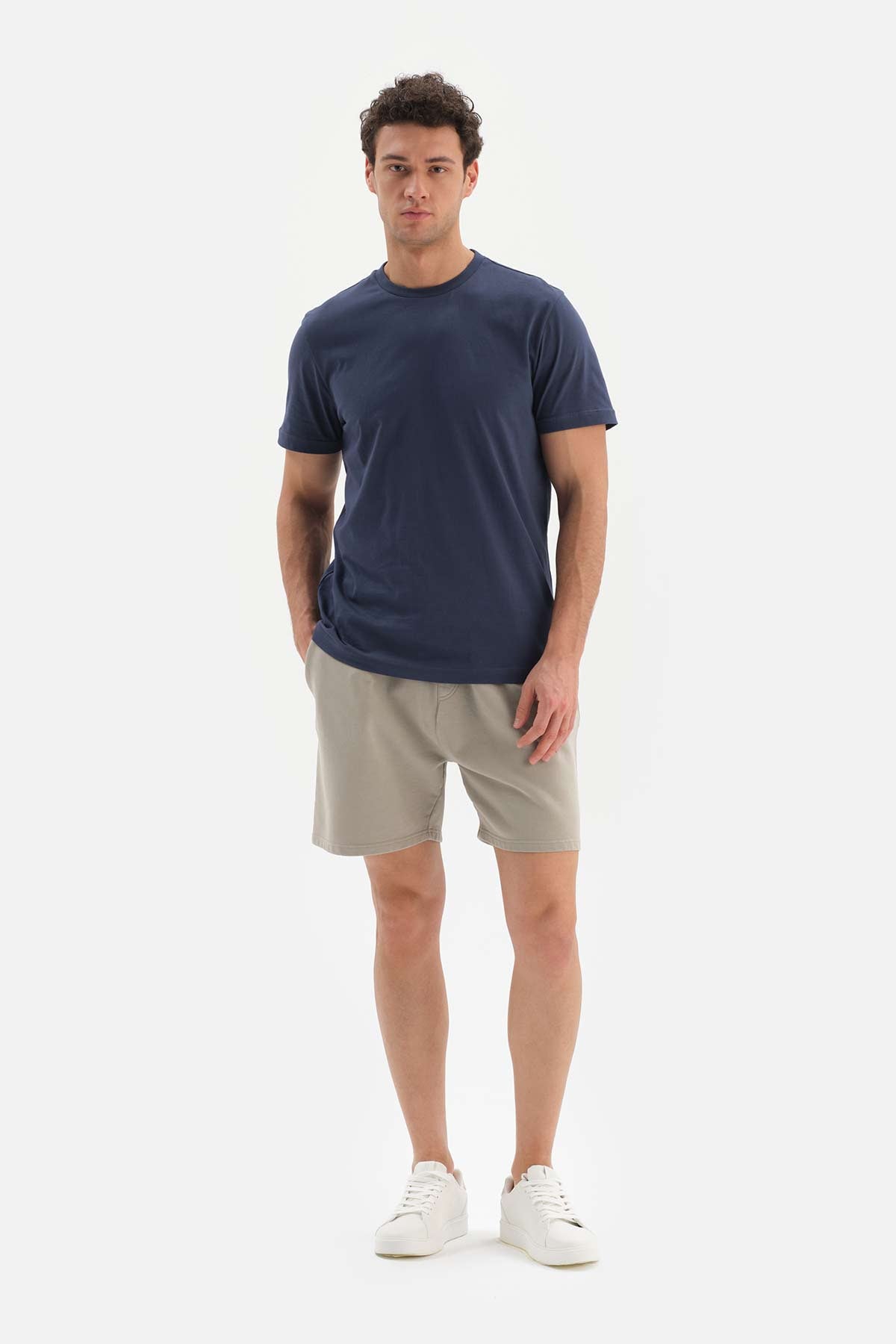 Lacivert Bisiklet Yaka Supima Pamuklu Kısa Kol T-Shirt