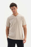 Bej V Yaka Basic Supima T-Shirt