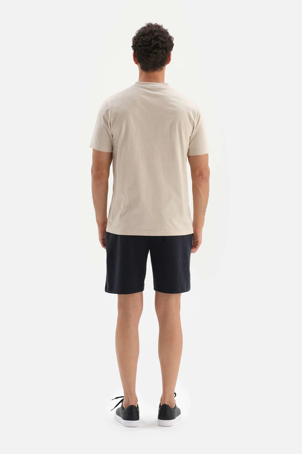 Bej V Yaka Basic Supima T-Shirt