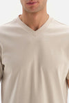Bej V Yaka Basic Supima T-Shirt