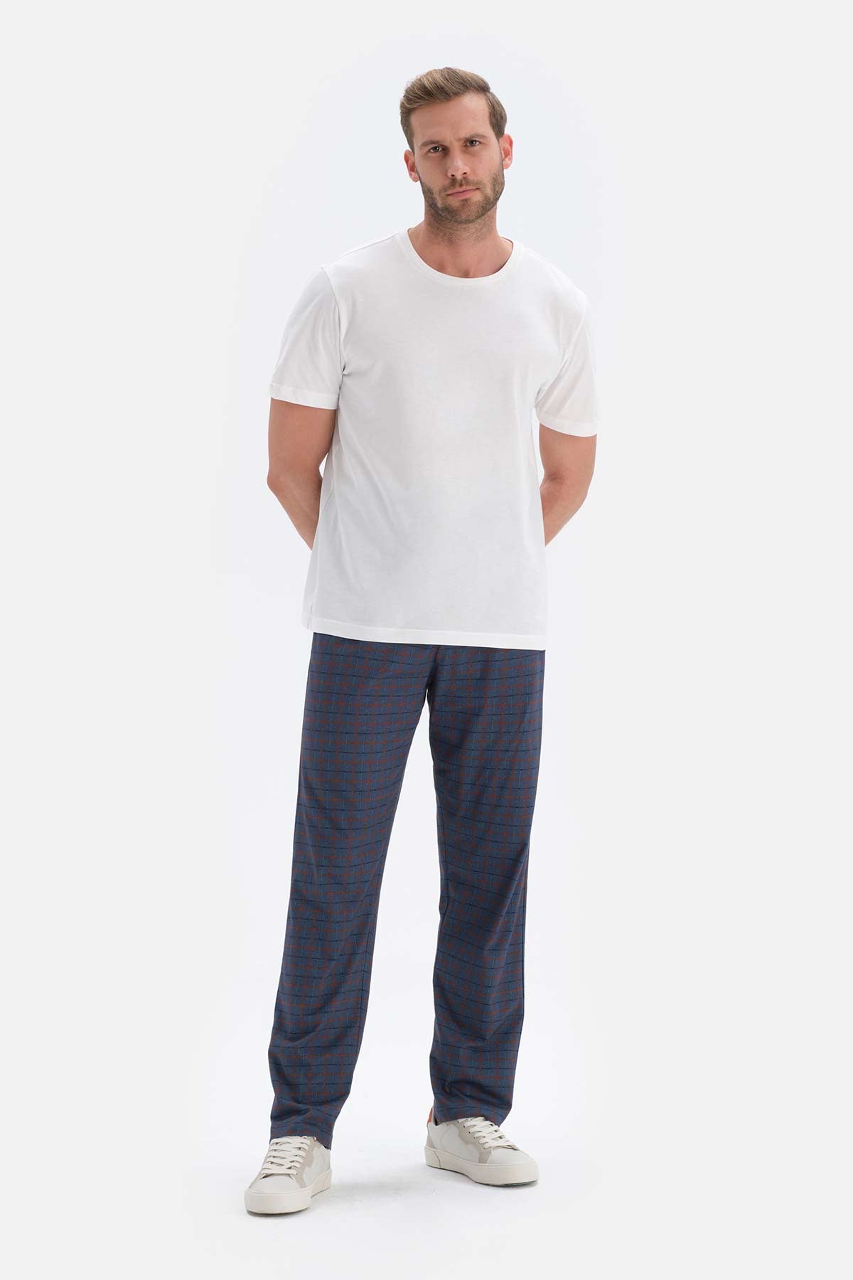 Lacivert Ekoseli Örme Pijama Altı