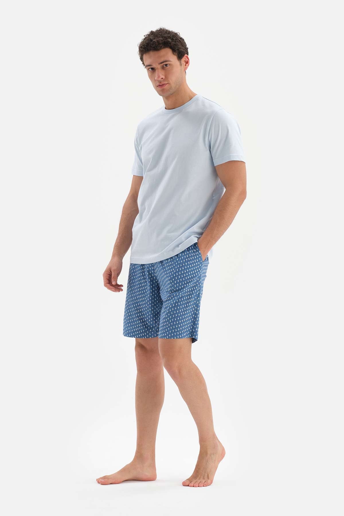 Mavi Mıkroprınt Baskılı Modal Şort