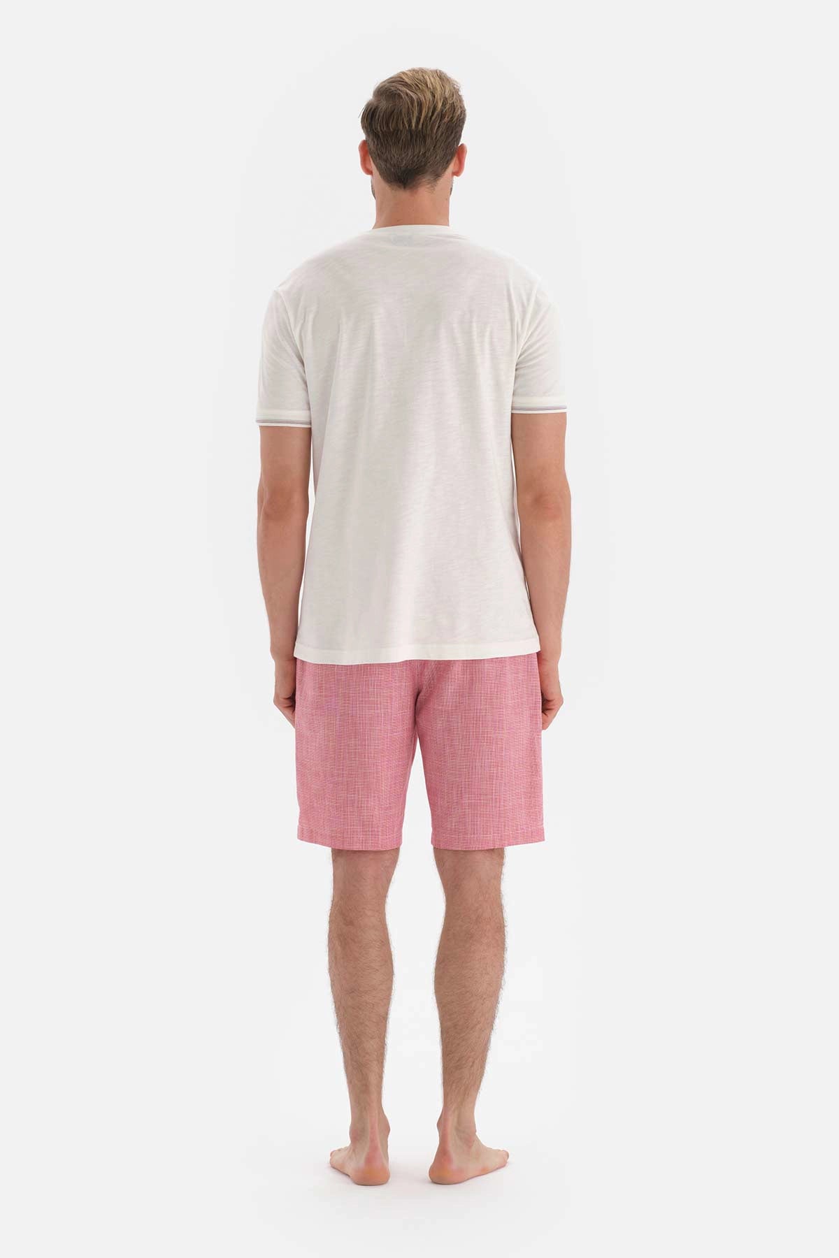 Ekru Baskılı Kısa Kol Pamuklu Şortlu Pijama Takımı