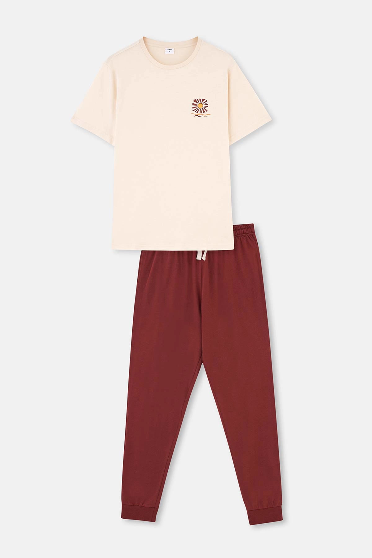 Ekru Baskı Detaylı Kısa Kollu Jogger Pijama Takımı