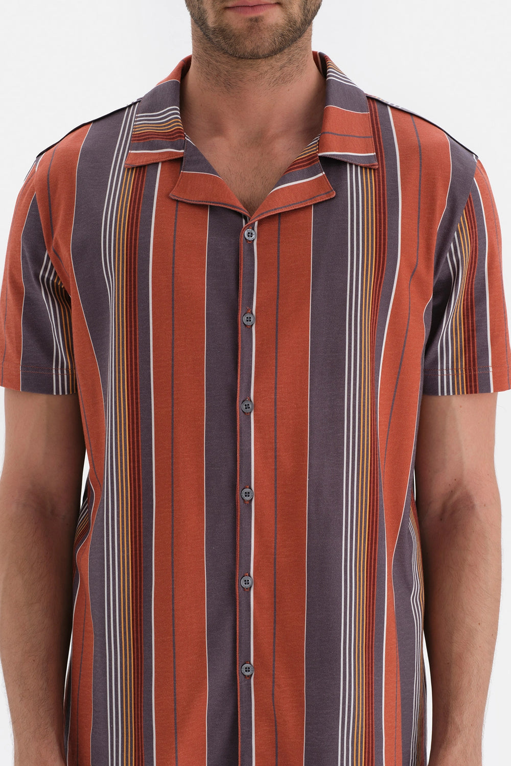 Bordo Gömlek Yaka Çizgili Örme Pijama Takım