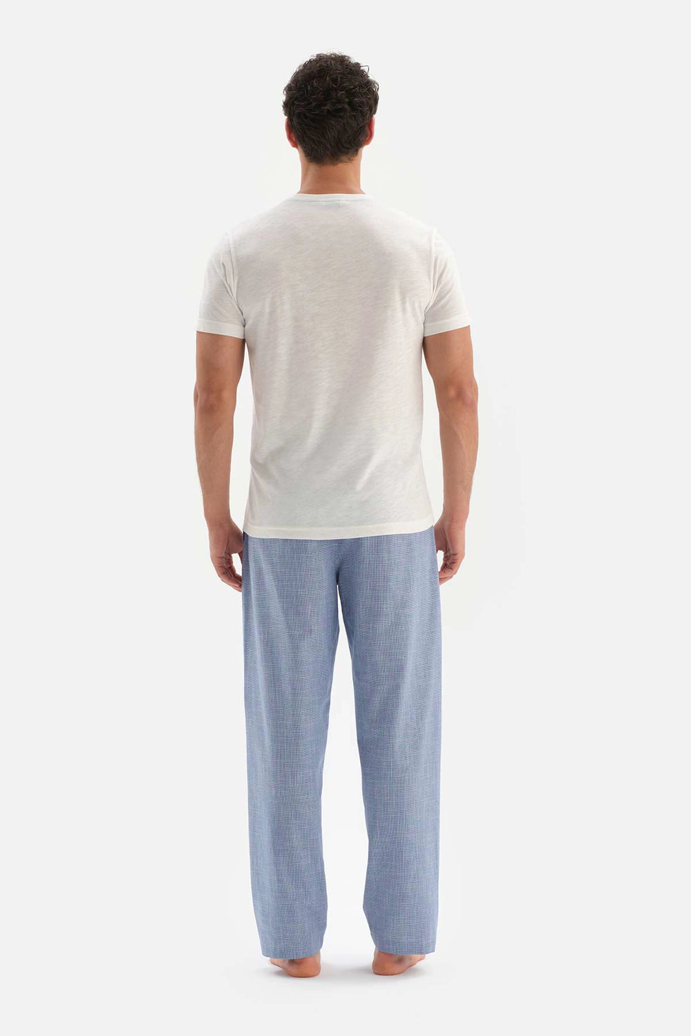 Beyaz Kısa Kol Cep Garnili Pamuklu Pijama Takımı