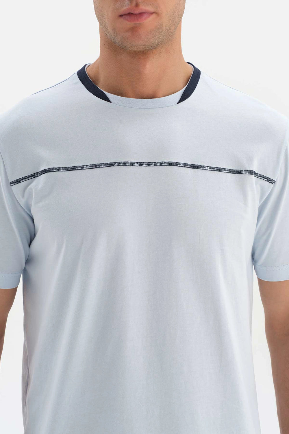 Açıkmavi Ekoseli Kısa Kol Pamuklu Pijama Takımı