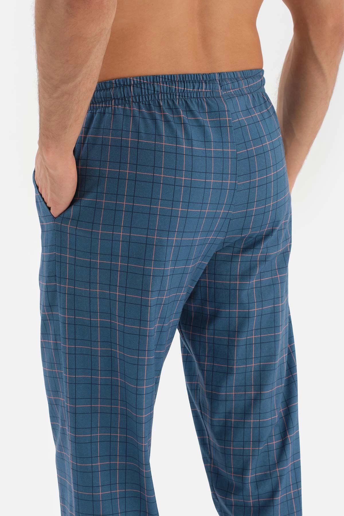 Açıkmavi Ekoseli Kısa Kol Pamuklu Pijama Takımı