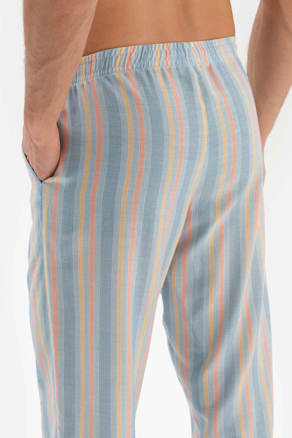 Açıkmavi Çizgili Kısa Kol Pamuklu Pijama Takımı