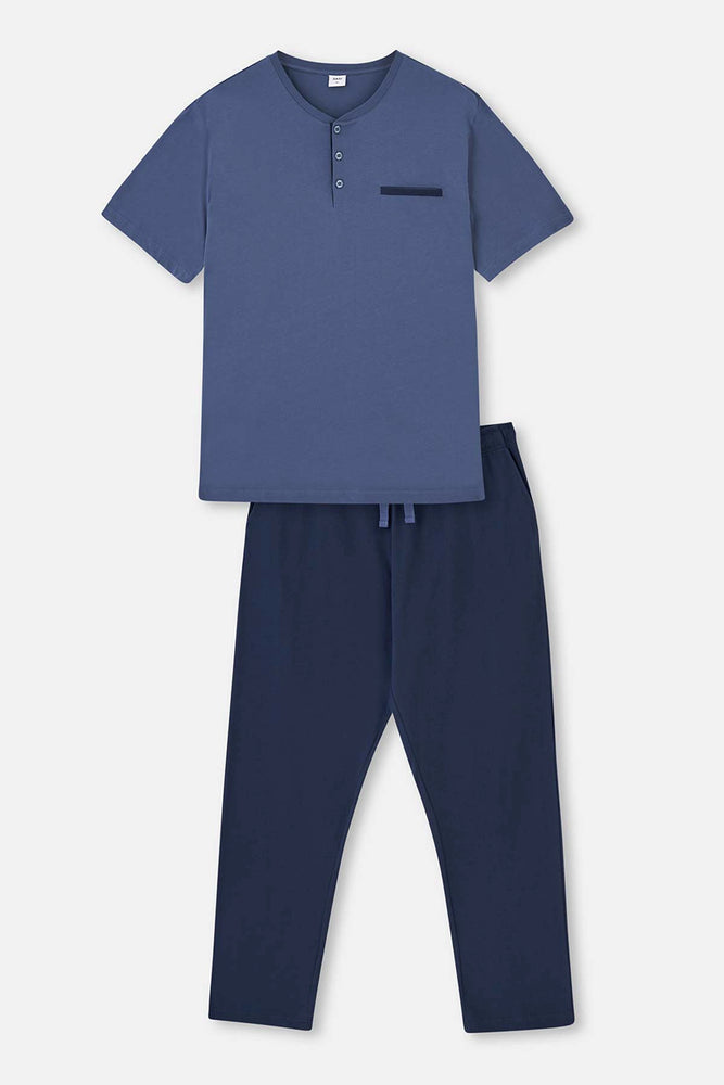 Açık Lacivert Yarım Patlı Kısa Kollu Pijama Takımı