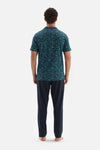 Petrol Yeşili i Gömlek Yaka Desenli Üst Örme Pijama Takımı