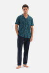 Petrol Yeşili i Gömlek Yaka Desenli Üst Örme Pijama Takımı
