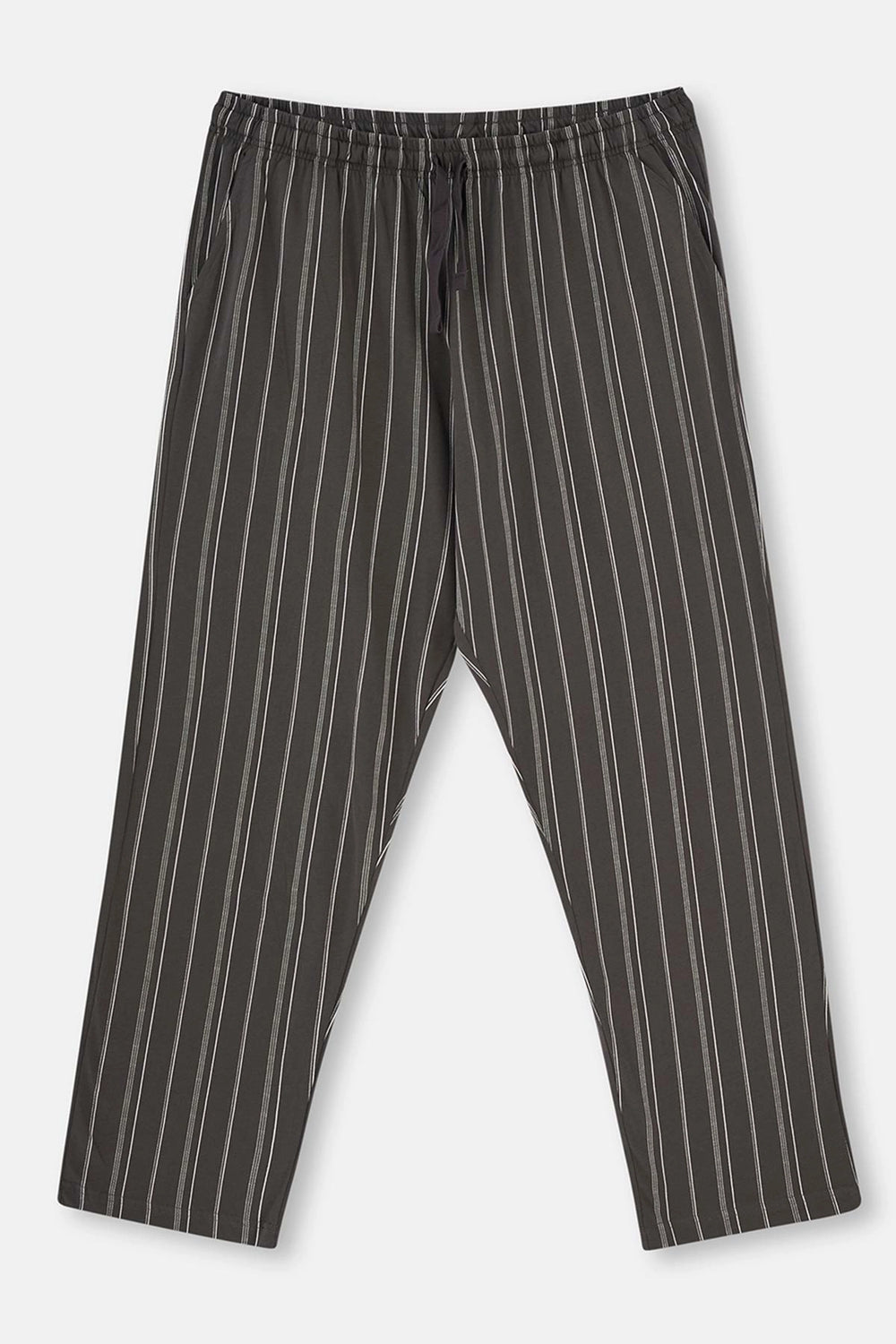 Antrasit Gömlek Yaka Çizgili Örme Pijama Takım