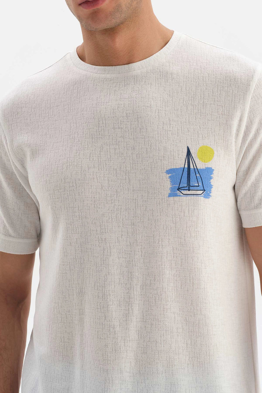 Ekru Bisiklet Yaka Kısa Kollu Altı Dokuma Pijama Takımı