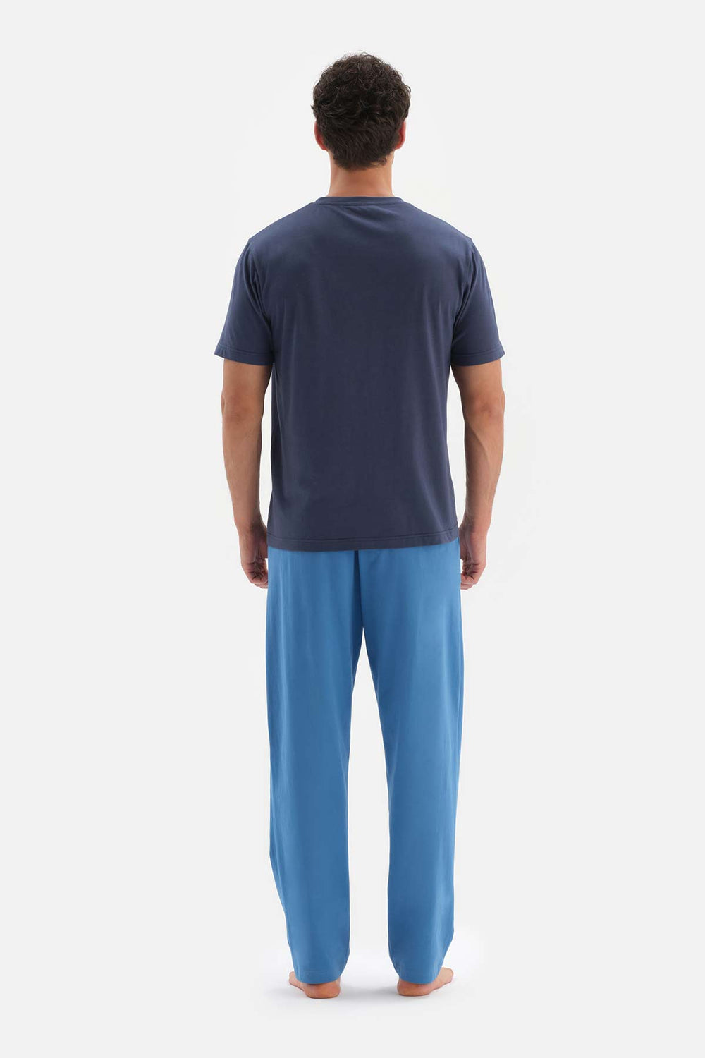 Lacivert Yarım Patlı Kısa Kollu Pamuk Modal Pijama Takımı