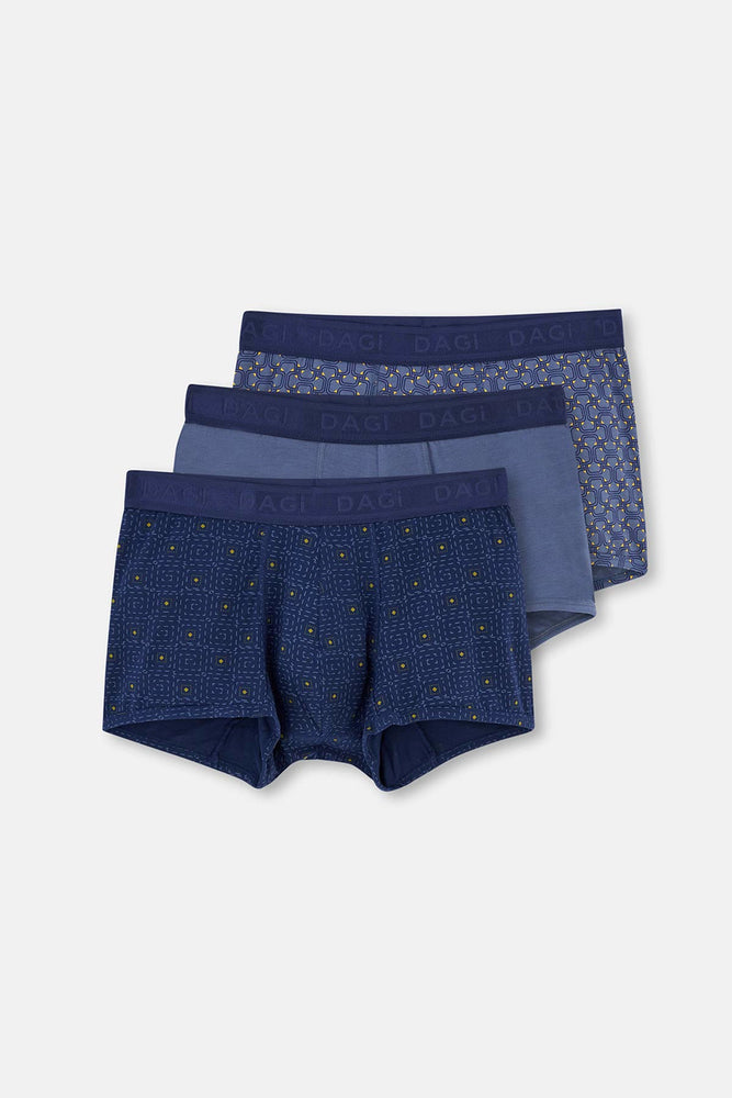 Lacivert Micro Modal Desenli 3'lü Boxer