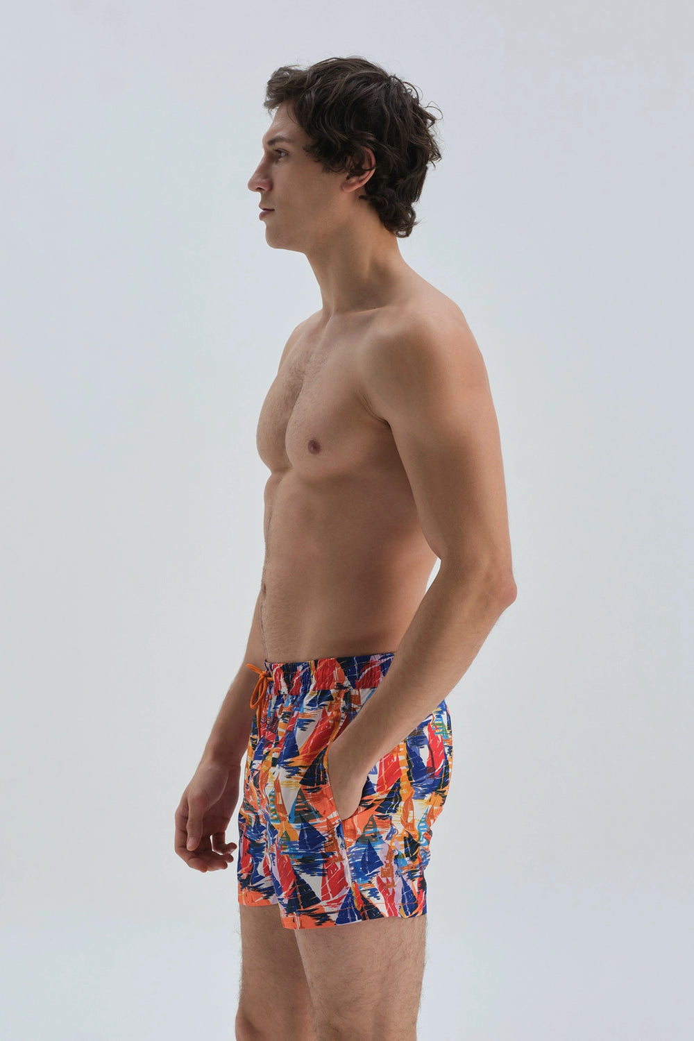 Turuncu Micro Kısa Yelken Desenli Deniz Şortu