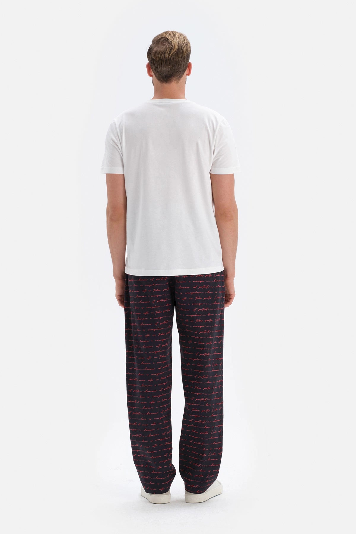 Lacivert Yazı Desenli Dokuma Pijama Alt